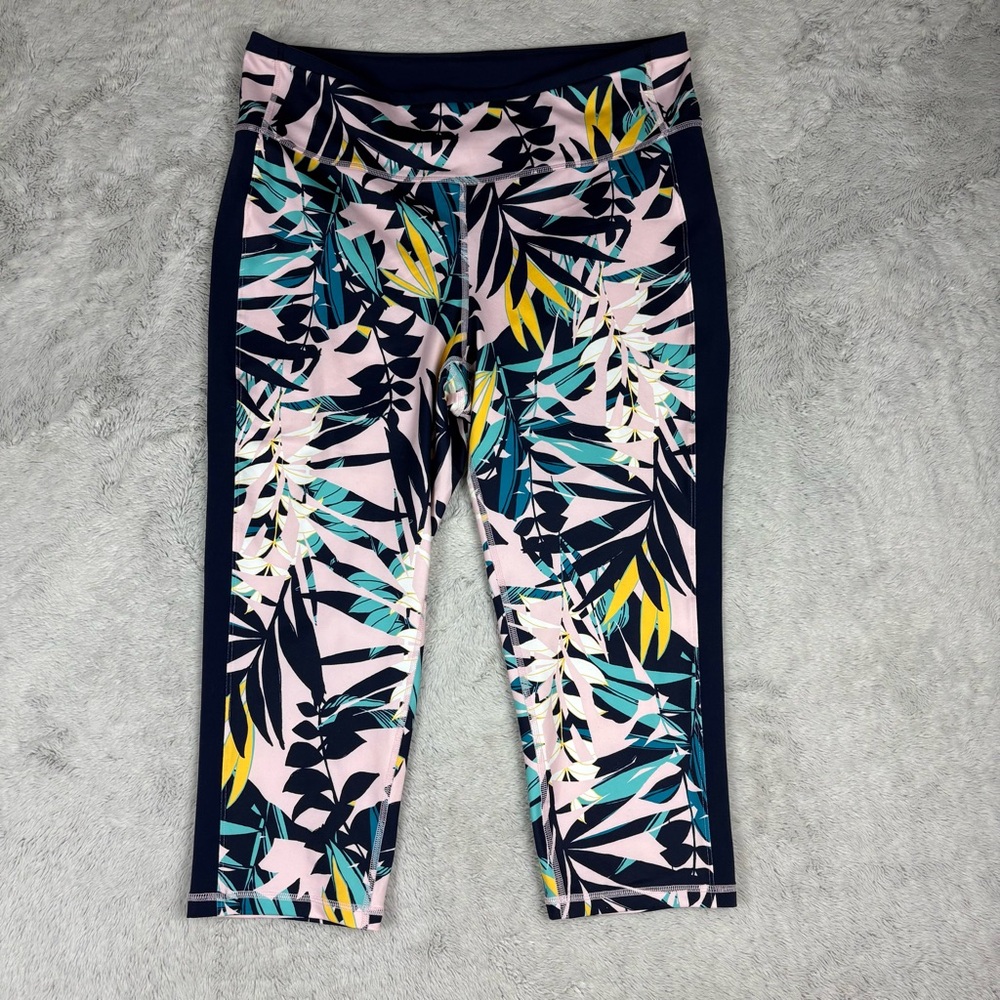 Old Navy Women Plus Elevate Legging Go Dry Tropical Print Capri Summer XXL 2X‎ - Picture 2 of 10